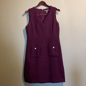Karl Lagerfeld plum wool sheath dress with distressed edge detailing.